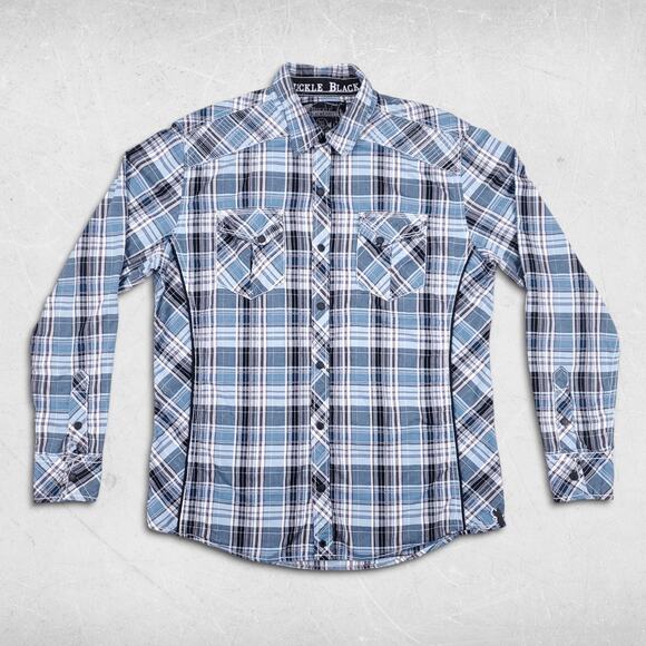 Buckle Black Other - Buckle Black Shirt Mens L Blue Plaid Athletic Fit Snap Up Western Country Cowboy